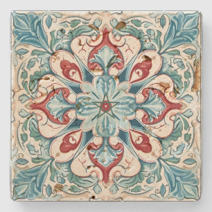Create Your Own Vintage Teal Blue Red Gold Floral Stone Coaster