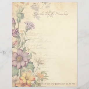 Create Your Own Vintage Victorian Flowers Floral Custom Letterhead