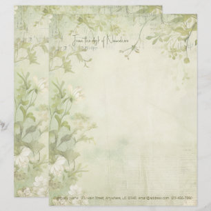 Create Your Own Vintage White Tea Roses Stationery Custom Letterhead