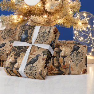Create Your Own Warm Autumn Gothic Ravens Damask Wrapping Paper
