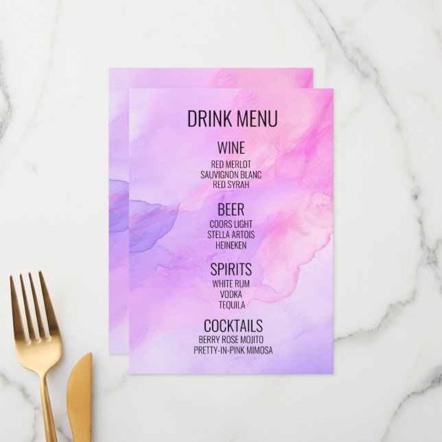 Create Your Own - Watercolor Background Drink Menu (Front/Back In Situ)