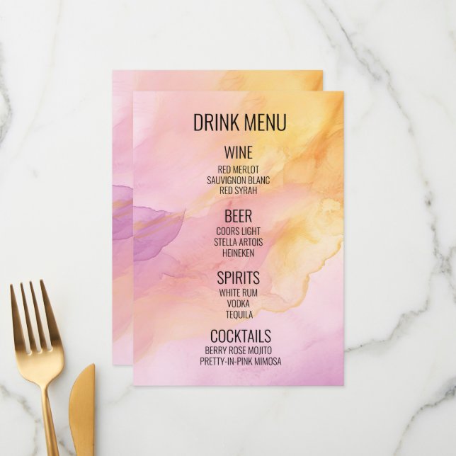 Create Your Own - Watercolor Background Drink Menu (Front/Back In Situ)