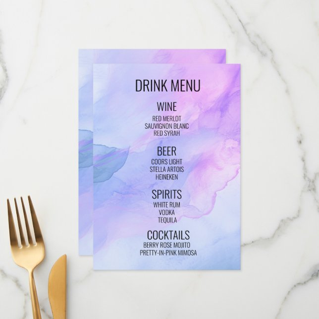 Create Your Own - Watercolor Background Drink Menu (Front/Back In Situ)