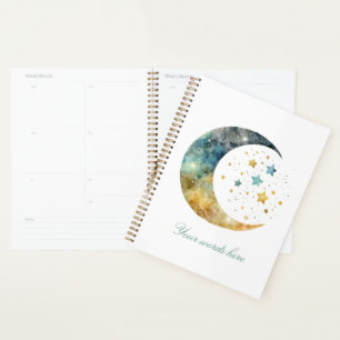 Create Your Own Watercolor Crescent Moon & Stars Planner
