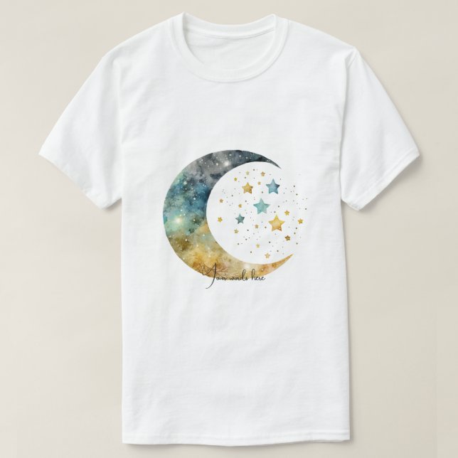 Create Your Own Watercolor Crescent Moon & Stars T-Shirt (Design Front)