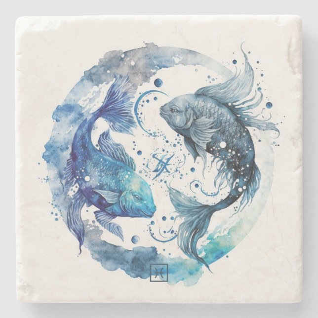 Create Your Own Watercolor Pisces Stone Coaster (Front)