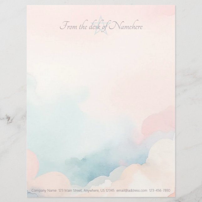 Create Your Own Watercolor Sunset Clouds Custom Letterhead (Front)