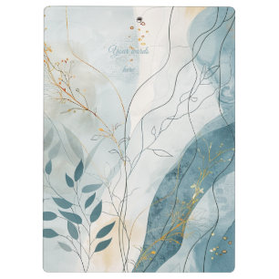 Create Your Own Wavy Blue Gold Floral Minimalist Clipboard