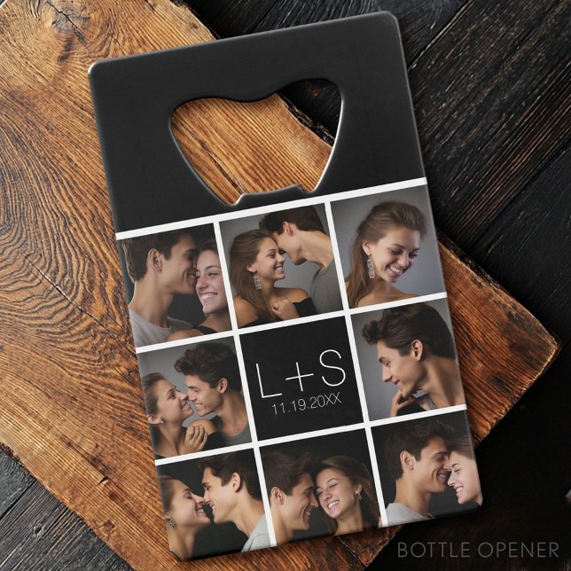 Create Your Own Wedding Photo Collage Monogram (Custom Bottle Opener - Card Style)