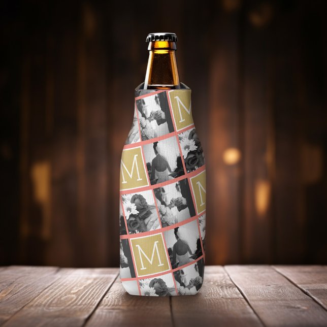 Create Your Own Wedding Photo Collage Monogram Bottle Cooler (Wedding Photo Collage - personalized bottle cooler)