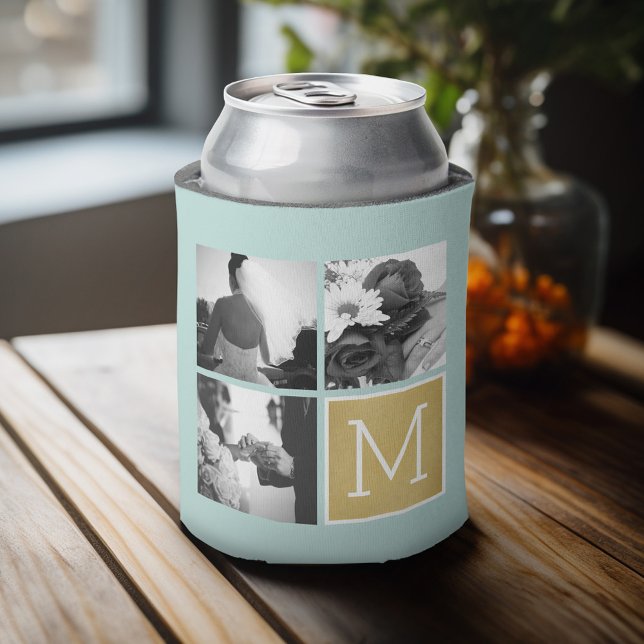 Create Your Own Wedding Photo Collage Monogram Can Cooler (Personalized Can Cooler - Add Your name for a great wedding anniversary party favor)