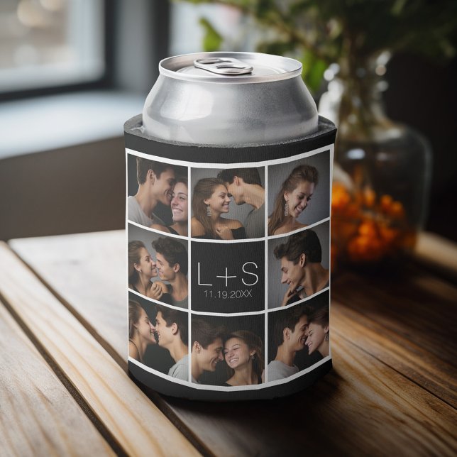 Create Your Own Wedding Photo Collage Monogram Can Cooler (Personalized Can Cooler - Add Your name for a great wedding anniversary party favor)