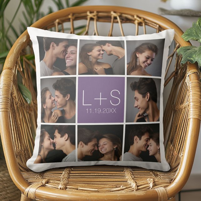 Create Your Own Wedding Photo Collage Monogram Cushion (Custom Anniversary Pillow)