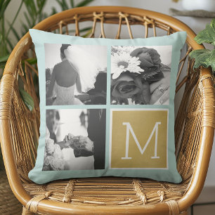 Create Your Own Wedding Photo Collage Monogram Cushion