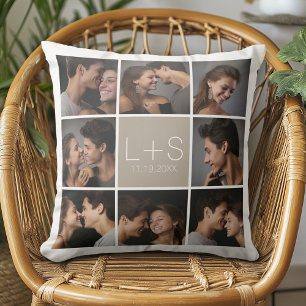 Create Your Own Wedding Photo Collage Monogram Cushion