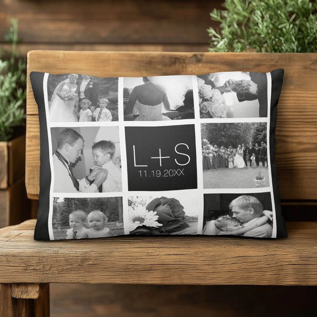 Create Your Own Wedding Photo Collage Monogram Decorative Cushion (Custom Pillow)