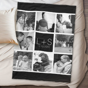 Create Your Own Wedding Photo Collage Monogram Fleece Blanket