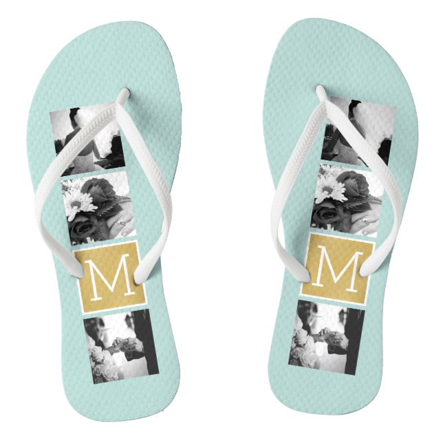 Create Your Own Wedding Photo Collage Monogram Jandals (Footbed)