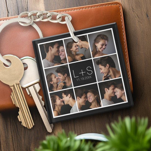 Create Your Own Wedding Photo Collage Monogram Key Ring (Personalized Keychain with photo collage)