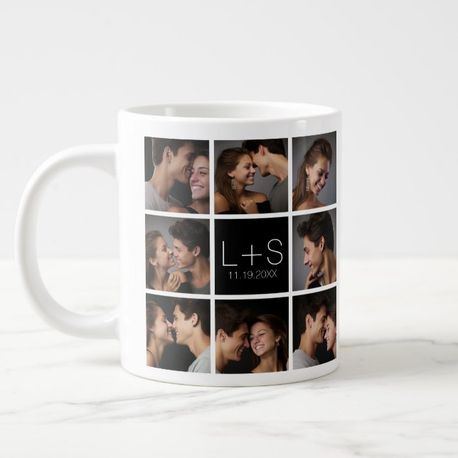 Create Your Own Wedding Photo Collage Monogram Large Coffee Mug (Left)