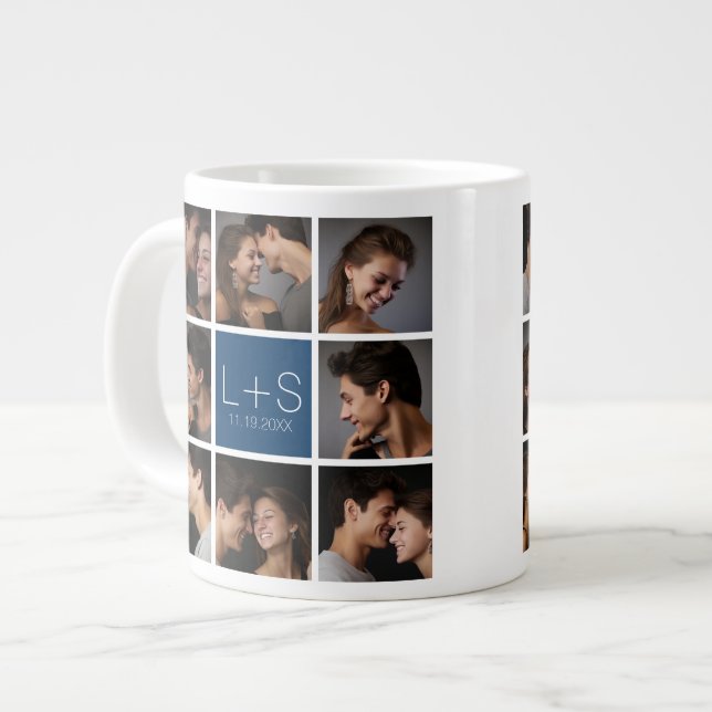 Create Your Own Wedding Photo Collage Monogram Large Coffee Mug (Front Left)