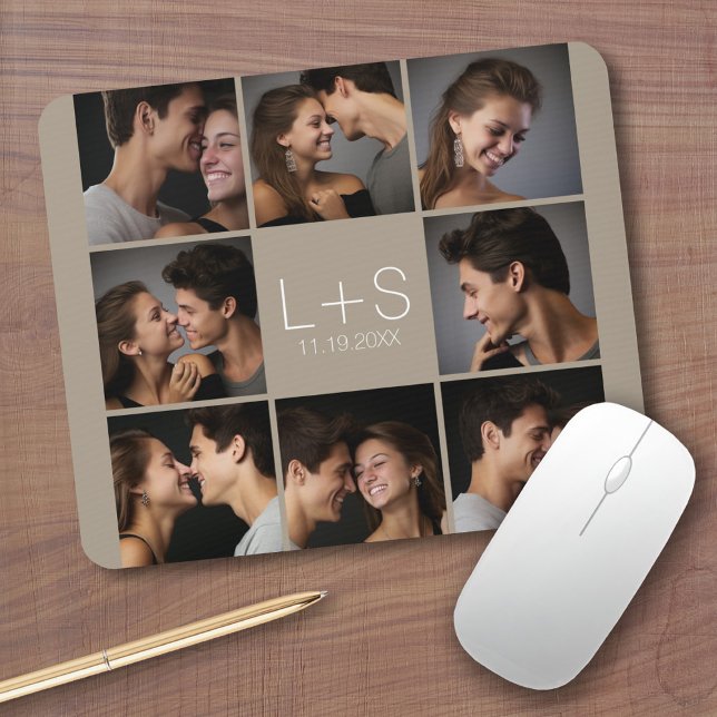 Create Your Own Wedding Photo Collage Monogram Mouse Pad (Custom photo mouse pads)