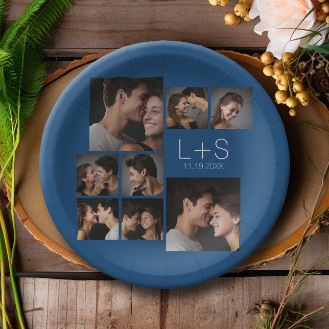 Create Your Own Wedding Photo Collage Monogram Paper Plate (Personalized Wedding and Anniversary Party Plates)