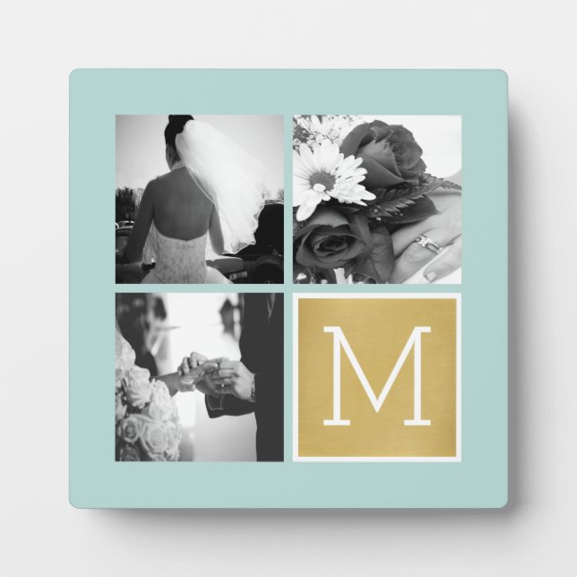 Create Your Own Wedding Photo Collage Monogram Plaque (Front)