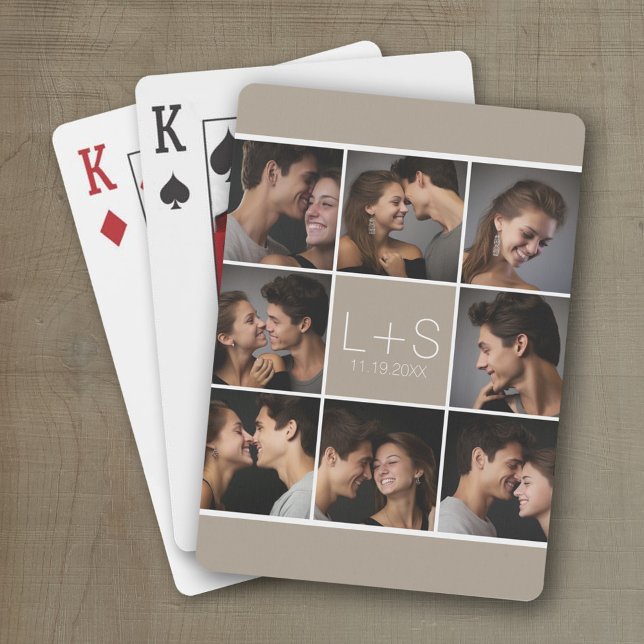 Create Your Own Wedding Photo Collage Monogram Playing Cards (Wedding Playing Cards - Personalize this photo collage)