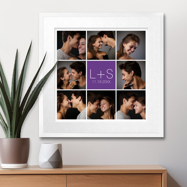 Create Your Own Wedding Photo Collage Monogram Poster (Personalized Poster with 8 Photos and a Monogram in the Center)