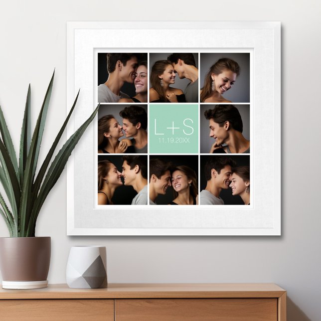 Create Your Own Wedding Photo Collage Monogram Poster (Personalized Poster with 8 Photos and a Monogram in the Center)