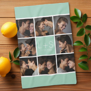 Create Your Own Wedding Photo Collage Monogram Tea Towel