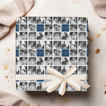 Create Your Own Wedding Photo Collage Monogram Wrapping Paper<br><div class="desc">Navy Blue and White background - Use 8 square photos to create a unique and personal anniversary gift. Add the bride and groom's initials and date. If you need to adjust the pictures or monograms,  click on the customise tool to make changes.</div>