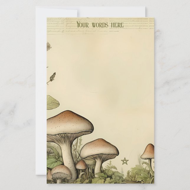 Create Your Own Whimsical Brown Mushrooms Stationery (Front)