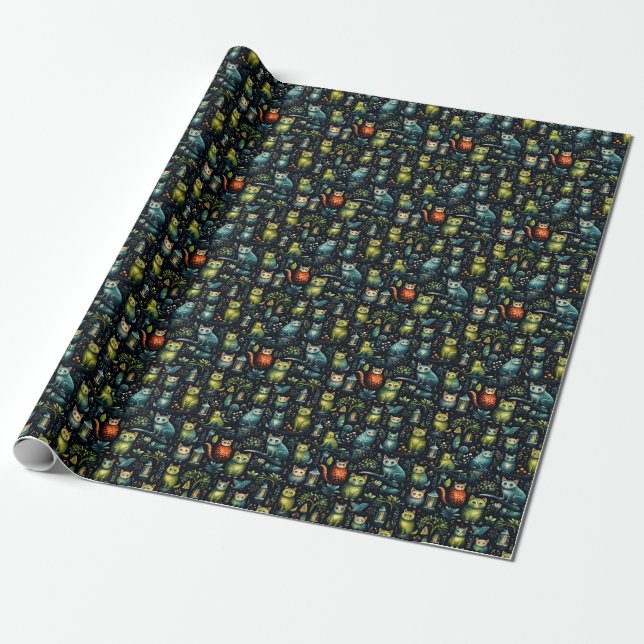 Create Your Own Whimsical Fantasy Lemurs Wrapping Paper (Unrolled)