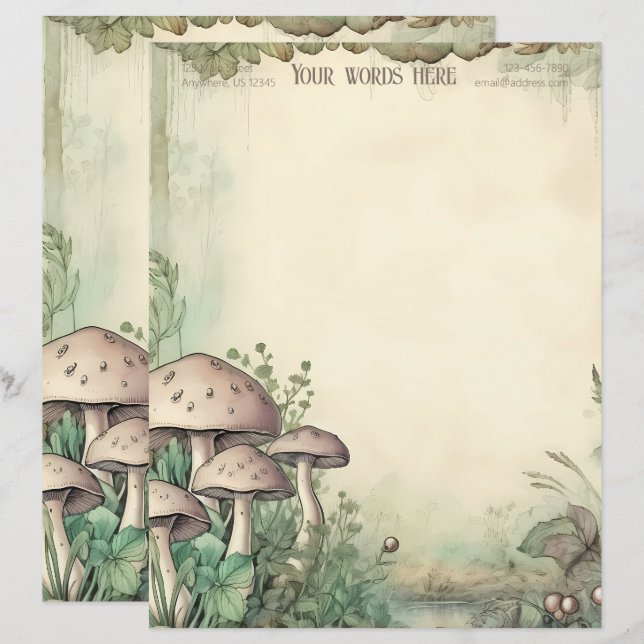 Create Your Own Whimsical Pink Mushrooms Custom Letterhead (Front/Back)