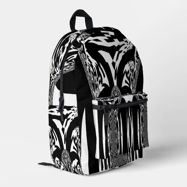 Create Your Own White and Black Printed Backpack (Back Corner Left)