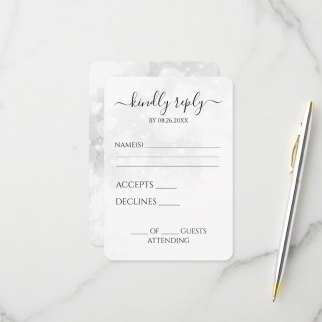 Create Your Own White Bokeh RSVP Card (Front/Back In Situ)