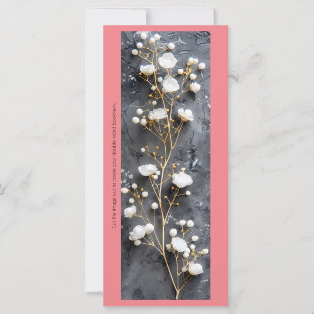 Create Your Own White Roses Grey Bookmark Card (Front)