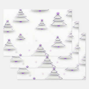 Create Your Own White Winter Trees with Stars Wrapping Paper Sheet