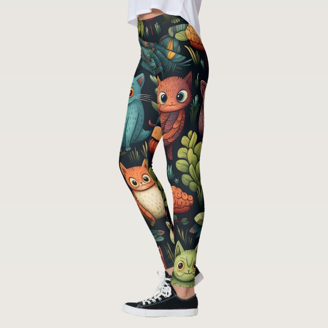 Create Your Own Wild Goblin Cats Black Leggings (Left)