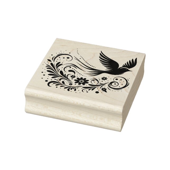 Create Your Own Windswept Floral Songbird Rubber Stamp (Stamp)