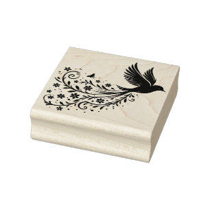 Create Your Own Windswept Flowers Songbird Rubber Stamp