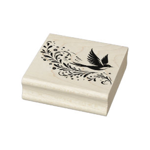 Create Your Own Windswept Leafy Vine Songbird Rubber Stamp