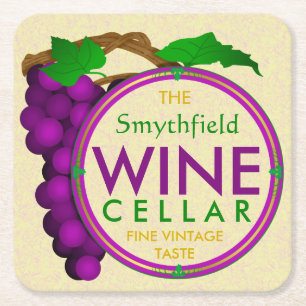Create Your Own Wine Cellar Grapes Personalised Square Paper Coaster