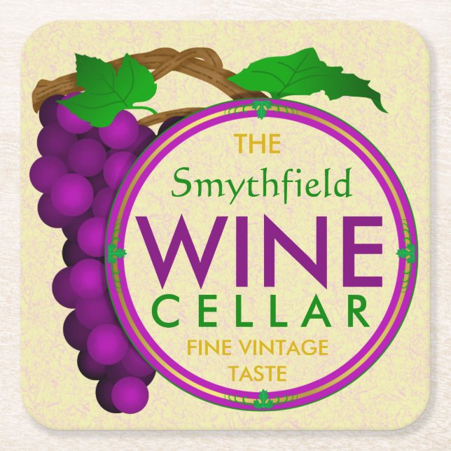 Create Your Own Wine Cellar Grapes Personalised Square Paper Coaster (Front)