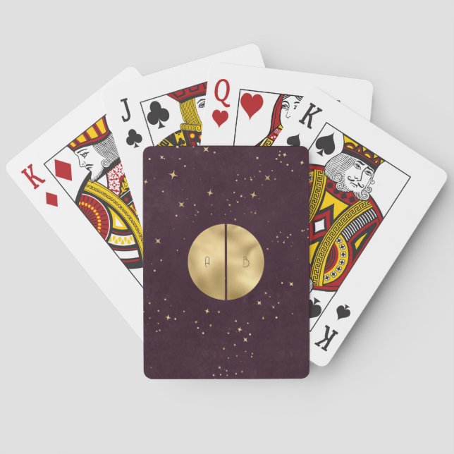 Create Your Own Wine & Gold Split Full Moon Playing Cards (Back)