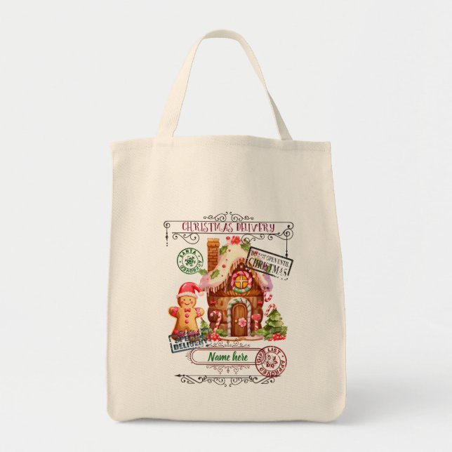 Create Your Own Winter Gingerbread Gift Sack Tote Bag (Front)