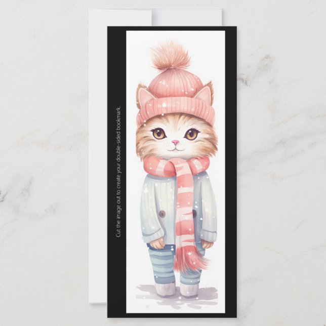 Create Your Own Winter Kitten Bookmark Card (Front)