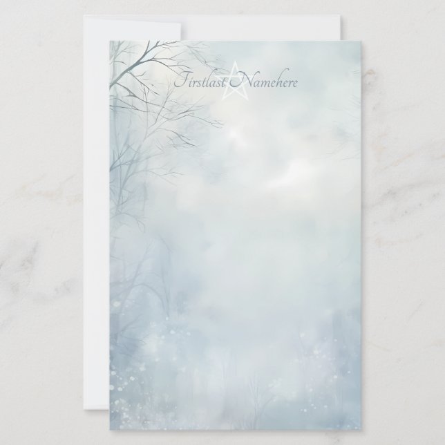 Create Your Own Winter Yule Mystical Forest Blue Stationery (Front)